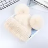 Mützen Stil Wintermützen Damen Wollpelz Pom Poms Gestrickte Mütze Nerz Gestreift