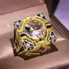 結婚指輪Hoyon 14K男性のためのイエローゴールドカラーリング925スリバースクワール目に見えない設定ナチュラルダイヤモンドジュエリージュエリーバンド宝石230506