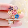 Brooches Beautiful Flower Basket Shape For Women Clothes Luxury Colorful Zirconia Brooch Pin Corsage Broche Wedding Jewelry Gift
