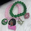 Strand Handmade Greek Sorority Elastic Pink Green Heart Rotubdity High-Heeled Shoes Charms Bracelet Jewelry