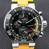 46mm AQUIS 01 774 7708 VKクォーツクロノグラフメンズウォッチブラックダイヤルイエローインナースティックマーカースチールケースイエローラバーストラップストップウォッチ新しい時計ゾーンウォッチ