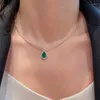 Kedjor 925 Silver Inlay Diamond Luxury Emerald Water Drop Halsband Pendant CLAVICLE CHAIN ​​Glamour in Wedding Jewelry for Women