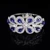 Chain Crystal Rhinestone Opening Bracelet Royal Blue Flower Stainless Steel Wrist Bracelet NEW