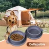 Bol d'alimentation en silicone pour animaux de compagnie, plat pliable et extensible pour la marche avec couvercles, mousquetons, matériau épais, voyage durable, facile à ranger