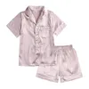 Kläder sätter sommarbarn kläder pyjama set fläck silk mjuk fast färg bekväma barn flickor pojkar pyjamas sömnkläder kostym 230506