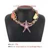 Choker Fashion Retro Boho Alloy Drop Oil Starfish Conch överdrivna pärlhalsband droppskepp