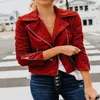 Women's Jackets Casual V-neck Zipper Winter Short Jacket Women PU Leather Long Sleeve Parka Pure Color Fashion Coat