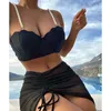 Women's Swimwear 3 Pieces Bikinis Set Women Swimsuit Summer Solid Swimwear Push Up Bikini Beachwear Faux Pearl Shell Cup Bathing Suit Swimwear J230506