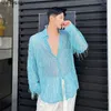 Men's Casual Shirts VERSMA Japanese Loose Irregular Beaded Apricot Tassel Shirt Men Spring Long Sleeve Black Sequin Woman With Fringes