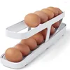 Lagringsflaskor Rulldown Kylskåp Egg Dispenser Auto Rolling Holder 2 Tier 12-14 Ägg Automatisk låda Plastbehållare