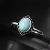 Cluster Rings Kinel Real 925 Sterling Silver Original Certified 12.8x10MM Natural Turquoise Ring For Women Vintage Simple Old Make Desgin