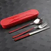 Dinnerware Sets 3pcs Student Home Easy Clean Camping With Chopsticks Portable Cutlery Set Outdoor Picnic Storage Case Fork Spoon