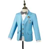 Familjsmatchande kläder Flower Boys Ceremony Blue Suit Kids Formal Jakcet Vest Pants 3PS TUXEDO Wedding Dress Children Birhtday Party P Ograph Costume 230506