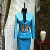 Two Piece Dress Women's High End Skirt Suit Blazers Embroidery Elegant Formal Suits 2 Pieces Sets Blue Clothing Customized Clothes