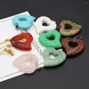 Pendant Necklaces Wholesale12PCS Natural GemStone Hollow Peach Heart For Jewelry Making DIY Bracelet Necklace Accessories Charm Gift Decor