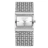 腕時計レディースラグジュアリーダイヤモンドセットスクエアクォーツウォッチファッションシンプルなステンレススチールスケルトン女性クロックドレスウォッチ