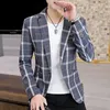 Abiti da uomo Blazer Blazer da uomo British's Style Casual Slim Fit Giacca da uomo Blazer scozzese da uomo Cappotto da uomo con un bottone Terno Masculino Plus Size 3XL 230506