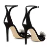 Sandals 2023 Women Black Rhinestone Flower Decoration Ankle Buckle Strap Pointed Toe Thin High Heel