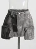 Skirts TWOTWINSTYLE A Line For Women High Waist Short Length Patchwork Lace Up Camouflage Denim Skirt Female Summer Fashion 230506