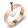 Wedding Rings Luxury Geometry Dumbbell Pearl Ring For Women Titanium Steel Rose Gold Color Charm Open Finger Fashion Weeding Jewelry