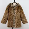 Damesleer revers Herfst faux mink jas dames luipaard warme bont jas vrouwen slanke jassen Jaqueta de couro mode