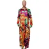 エスニック服セクシードレス女性のためのアフリカンドレス2023春の長袖シャツプリントルーズラペルカジュアルレディースローブ2xl