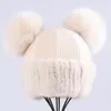 Beanies Style Winter Hats Ladys Wool Fur Pom Poms Knitted Beanie Mink Stripped