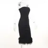 Casual Dresses Black Color Sexy Strapless Artificial Wool Package Hips Bodycon Dress Graceful Woman Evening Party Cocktail Vestido