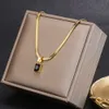 Pendant Necklaces Vintage Rust Steel Zircon Flat Snake Bone Chain Blade Square Emerald Women Drop 230506