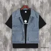 Mäns västar vårens sommar ärmlös denimjacka Tooling Vest Men Lose Jeans Waistcoat Korean Fashion Youth Cargo Coat Multi Pocket Blue 230506