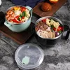 Servis uppsättningar stor kapacitet 304 rostfritt stål Instant Noodle Bowl Lunch Box With Lid Cup Salad Children Japanese Chopsticks