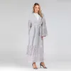 Robes décontractées Musulman Ouvert Abaya Broderie Maille Dubai Robe Longue Robe Hijab Femmes Caftan À Lacets Kimono Jubah Vêtements Islamiques Arab Outwear