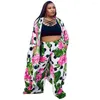 Ethnic Clothing Robes Two Piece Set African Clothes For Women Fashion Suits Cardigan Long Dress And Wide-leg Pants Party Lady Matching Sets