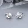 Stud -oorbellen Pure 925 Sterling Silver Dolphin Trendy Pearl Earring For Women Anniversary Party Fine Jewelry Groothandel