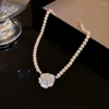 Chaînes perle Rose fleur pendentif collier pour femmes doux Clavicalis tour de cou coréen robe accessoires bijoux femme colliers