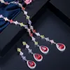 Pendant Necklaces CWWZircons Beautiful Green and Red CZ Zirconia Stone Jewelry 4 Leaf Long Drop Party Necklace Earrings Sets for Women T225 230506