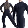 Stage Wear Latin Dance Top Male Perspective Mesh Brillant Strass Compétition Tango Salsa Cha Hommes Performance Vêtements DNV13578