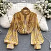 Мужские свитера цветочный принт цветочный шифоновый шифоновый винтажный половой вырезок для женской блузки рубашка с рукавом рукав свободные блузок пружины