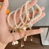 Leaf Flower Pearl Bracelet Elastic Chain Bangle for Women Girl Elegant Simple Jewelry Gifts Party Wedding Daily Life Accessorie