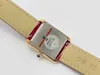 Montre Solo pour femme en or rose, diamants rectangulaires, quartz suisse, montre-bracelet pour femme, chiffres romains, cadran blanc, cristal saphir, bracelet en cuir d'alligator rouge, deux tailles