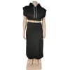 Tweede stuk jurk CMYAYA STREET BASIS Dameskleding Set Flare Sleeve Hooded Tops en High Side Maxi Skirts Suit bij overeenstemming met twee 2 -delige set outfits J230506