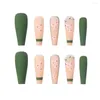 False Nails 24PCS Long Press On Pink Floral Design Fake Full Coverage Sweet Style Removable With Jelly Gel/Glue SANA889