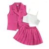 Kläderuppsättningar 2023-02-14 LIORITIIN 0-7 Years Kids Baby Girl 3st Summer Outfit Camisole Elastic Pleated Kirt Sleeveless Jacket Set