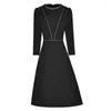 Casual Dresses Janeyiren Fashion Runway Dress Autumn And Winter Women Wrist Sleeve Nailed Beaded Lace Slim Office Black