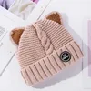 Gorros grisões/caveira tampas de tricotaram orelhas pequenas chapéus de pêlo real para mulheres moda gorro quente