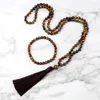 Hangende kettingen 6 mm tijger oogsteen ketting armband trendy 108 japamala kralen charme tassel handgemaakte geknoopte gebed yoga sieraden