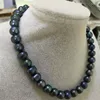 Chaînes 12-13mm Baroque Noir Bleu Perle Collier 18 pouces 14k