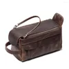Cosmetic Bags Women Bag Female Handbag Toiletries Storage Multi-function Genuine Leather Large Capacity Crazy Horse Box