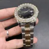 BOUTIKE HERRENS HÄRSWATCH PRONG SET Diamond Bezel Watch Black Face Bi-Gold rostfritt stål Case Watch Automatiska mekaniska sportklockor