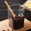 Bottiglie di stoccaggio Barattolo sigillato in vetro quadrato trasparente con coperchio a cucchiaio in legno Scatola per condimento Chicco di caffè Latte in polvere per uso domestico Lattina per tè